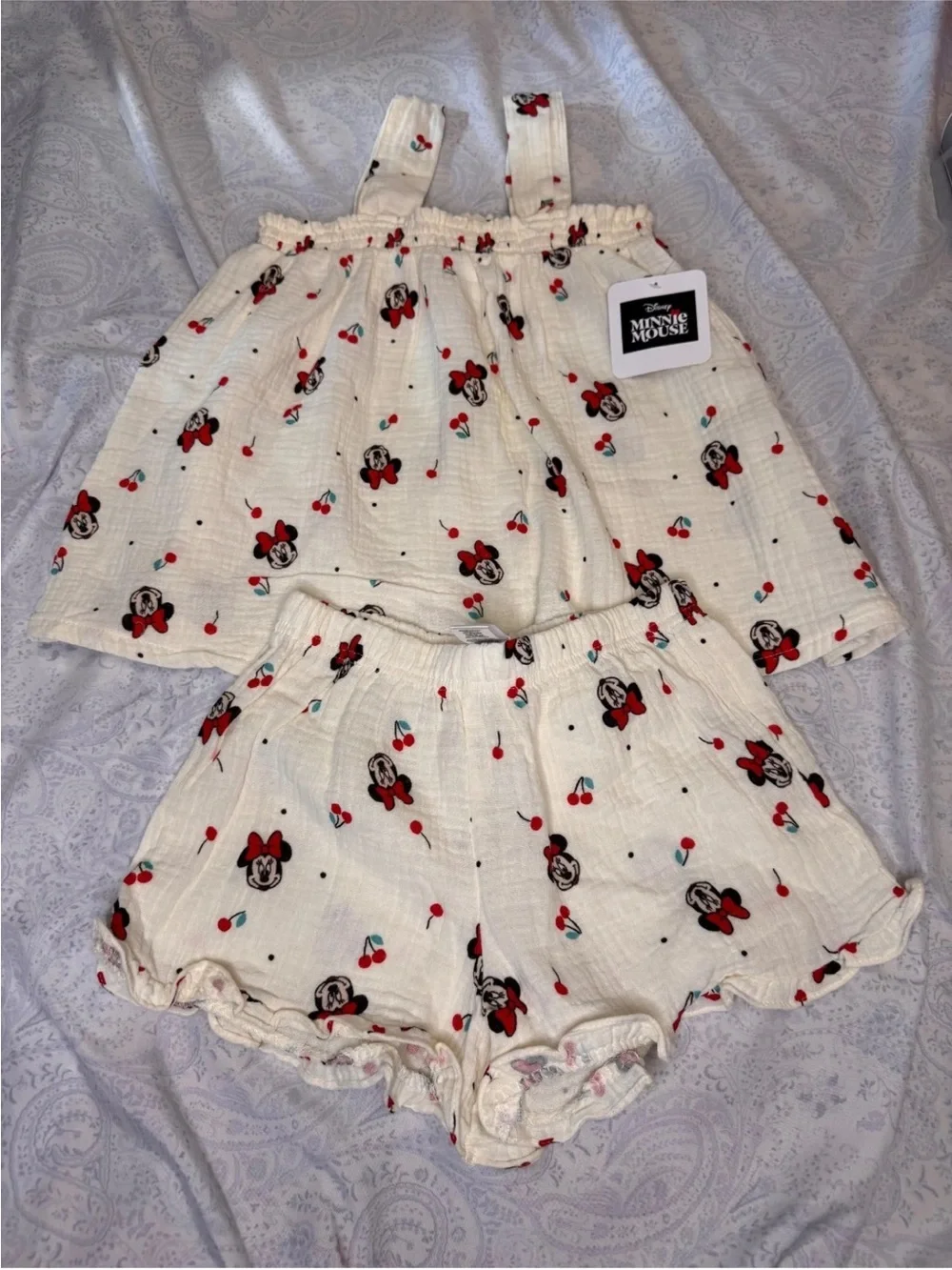 Disney Minnie Mouse & Cherry Print Gauze 100% Cotton 2 piece Shorts Set
